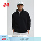 H&M男裝女裝衛衣春季半拉鏈立領(lǐng)保暖加絨重磅潮流情侶套衫1241739 黑色014 L 175/108