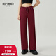 深呼吸DEEP BREATH女裝百搭系帶松緊高腰闊腿休閑長(cháng)褲女8100050 酒紅 L (4)