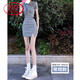 浪莎御姐包臀套裝polo修身緊身連衣裙夏季辣妹女小個(gè)子甜辣短裙子 灰色(適合155cm-165cm) M 90-100斤