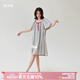 安之伴睡裙女夏寬松蝙蝠袖涼感可外穿甜美顯瘦薄款柔軟透氣短袖裙中長(cháng)裙 淺灰-女 L