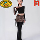 G.duck秋冬季新品拉丁舞服女童露肩上衣裙擺拼接喇叭長(cháng)褲套裝訓練習功服 露肩上衣+豹紋長(cháng)褲套裝 160