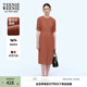 Teenie Weenie小熊女裝夏裝圓領(lǐng)松緊收腰長(cháng)款短袖A字基礎款連衣裙 橙色 S