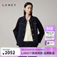 朗姿/LANCY秋新款復古翻領(lǐng)棉感牛仔短外套女松弛感夾克上衣 月夜深藍色 L