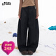 妖精的口袋黑色寬松顯瘦西褲女2025年冬季新款通勤闊腿褲休閑褲子 沉穩黑色 M