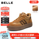 百麗（Belle）撞色高幫板鞋女冬季新款商場(chǎng)同款舒適加絨保暖休閑鞋E5Q1DDD5 棕色-厚絨 35 (225mm)