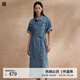播牛仔連衣裙女2024春夏小個(gè)子中長(cháng)款復古收腰長(cháng)裙DDR2LD5655 B29淺牛仔藍 S