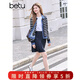 百圖betu女裝春季新款短外套翻領(lǐng)條紋拼接假兩件外套女2502T54 藏青 L