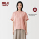 MUJI 女式 漢麻水洗 短袖罩衫  女士襯衫 26年春夏新品 BC2RAA6S 磚紅色條紋 S （155/80A）