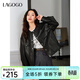 LAGOGO黑色高級感PU皮外套女拉谷谷2025春新款甜酷風(fēng)舒適百搭上衣 黑色 M