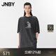 JNBY/江南布衣25夏新品T恤女H型玩偶狗印花圓領(lǐng)中袖寬松5P4112000 005/近黑 M