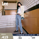 Lee411舒適高腰小直腳藍色日常休閑女士牛仔褲潮流