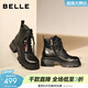百麗（Belle）時(shí)尚串珠牛皮馬丁靴女冬季新款商場(chǎng)同款厚底增高短靴F2T1DDD5 黑色-單里 37