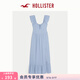 HOLLISTER25秋法式一字肩露肩小飛袖連衣裙女裝359-5298 藍色 XS (84A)短版