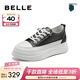 百麗（Belle）小白鞋女鞋商場(chǎng)款厚底增高一腳蹬單鞋透氣休閑鞋U8N1DAM3 黑色 38 (240mm)