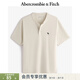 Abercrombie & Fitch經(jīng)典小麋鹿圖案男裝25夏季美式重磅寬松亨利領(lǐng)短袖T恤 奶油色 M (180/100A)尺碼偏大
