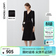 朗姿法式通勤氣質(zhì)顯瘦長(cháng)袖連衣裙女冬季新款復古絲絨小黑裙 黑色 S
