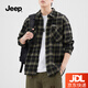 JEEP美國正品Jeep高端美式格子長(cháng)袖襯衫男士春秋潮流翻領(lǐng)襯衣外套春季 軍綠色-100%純棉 常規 【官方正品】 XL 【適合145斤左右】