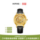 西普尼金表（HIPINE）金表男純金999足金機械手表表盤(pán)復古商務(wù)情侶黃金手表生日禮物 【鏤空女款-黑帶】金重2g+