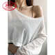 浪莎爵士jazz舞蹈服裝短款露臍一字領(lǐng)露肩高腰網(wǎng)紗T恤寬松上衣女夏季 白色 均碼
