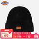 Dickies皮標潮牌保暖針織帽子春季男士純棉毛線(xiàn)帽女滑雪冷帽防寒護耳帽 黑色 58cm