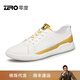 零度Zero男鞋休閑鞋男新款休閑真皮透氣皮鞋男士低幫鞋子男百搭小白鞋 白黃 40