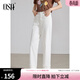 歐莎白色高腰牛仔褲女2025年夏季新款梨型身材顯瘦九分直筒褲 白色 L