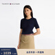 Tommy Hilfiger26春夏新款女優(yōu)雅通勤粗絞花純色修身圓領(lǐng)麻花短袖針織衫 藏青色C1G S