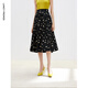 朗姿【精英衣櫥】秋季新款復古波點(diǎn)印花半身裙女垂感高腰A字垂感裙 黑色2 L