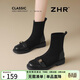 ZHR樂(lè )福鞋襪靴女2025秋冬新款絨面平底短靴女顯瘦靴子女 EH203黑色36