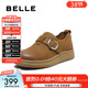 百麗（Belle）復古擦色牛皮勃肯鞋女商場(chǎng)同款厚底休閑單鞋E7C1DCM5 棕色 37 (235mm)