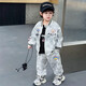 G.duck奧特曼衣服男童套裝春秋季潮流卡通兒童棒球服外套男孩休閑運動(dòng)服 扎染撒銀灰色 130