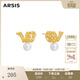 Arsis純真年代復古珠光飄帶耳釘女耳飾法式輕奢送女友生日禮物 復古珠光飄帶耳釘（金色）