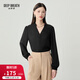 深呼吸DEEP BREATH女裝燙鉆V領(lǐng)時(shí)尚優(yōu)雅長(cháng)袖襯衫上衣女A301596 黑 L (4)