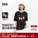 森馬（Semir）短袖t恤女中長(cháng)款寬松顯瘦萌寵印花上衣2025夏裝新款透氣套頭衫 黑色90001-戴珍珠項鏈的小貓 M