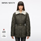 MISS SIXTY2025秋季新款羽絨外套女菱格可拆毛領(lǐng)系腰帶寬松90鴨絨 棕綠 S 【偏大,建議拍小一碼】