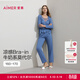 愛(ài)慕（Aimer）牛奶系新品含蛋白柔潤抗菌莫代爾開(kāi)衫帶杯背心九分褲三件套睡衣女 藍色8VB M 165