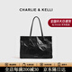 CHARLIE&KELLI CK品牌包包女包大容量褶皺托特包通勤單肩手提包情人節生日禮物 黑色【京倉配送 贈專(zhuān)柜禮袋】