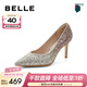 百麗（Belle）吉娜同款高跟鞋女商場(chǎng)新款四季單鞋婚鞋BDAK3AQ6預售 浮光躍金-跟高8CM（寬版） 38