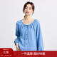 茵曼（INMAN）法式氣質(zhì)套頭長(cháng)袖襯衫女2025秋季時(shí)尚寬松系帶花邊圓領(lǐng)襯衣 靛藍色 L