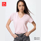 優(yōu)衣庫女裝竹節紗V領(lǐng)T恤/短袖棉白T上衣打底內搭483576 10 水粉色 L /160/88A