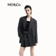 MO&Co.燙鉆西裝外套豎條紋戧駁領(lǐng)寬肩H型正裝摩安珂 灰白條色 S 160