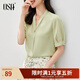 歐莎（OSA）V領(lǐng)短袖雪紡衫女高檔洋氣年輕款上衣遮肚子顯瘦女士夏裝 淺綠色 M