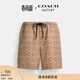 蔻馳（COACH）奧萊男士老花腰部拉繩夏季游泳短褲 棕黃色 經(jīng)典標志 S