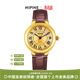 西普尼金表（HIPINE）金表女純金999足金黃金手表復古腕表時(shí)尚騏驥紅石英女生日禮物 【光殼金面鋼扣-棕帶】金重3.5g+