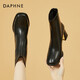 達(dá)芙妮（DAPHNE）女靴短靴女款高跟皮春秋單靴新款女鞋春款瘦瘦靴子 黑色 單層 跟高6.5CM  36 (230mm)