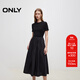 ONLY2025秋季新款優(yōu)雅氣質(zhì)純色拼接短袖長(cháng)裙連衣裙女|125107024 H1Z 黑色 XL