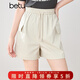 百圖betu女裝夏季新款短褲高腰抽繩工裝短褲抗皺褲子女2503T79 淺杏色 M