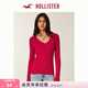 HOLLISTER小海鷗圖案美式麻花V領(lǐng)修身針織毛衣25秋冬女裝350-5136 深紅色 XS (160/80A)