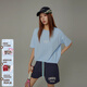 CHUU字母印花T恤女2026夏季新品韓版純色寬松中長(cháng)款短袖圓領(lǐng)上衣 baby藍 均碼