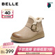 百麗（Belle）復古擦色鞋頭牛皮休閑靴女冬季新款商場(chǎng)厚底短靴E5D1DDD5 杏色-毛里 38 (240mm)